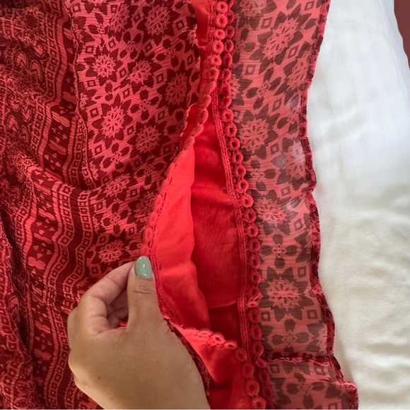 Maeve Anthropologie Canna Swing Dress Aztec Red Sheer Orange Red Size 8 - Picture 12 of 15